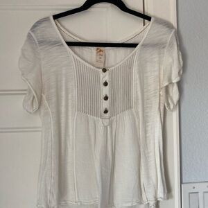 Anthropologie White Ribbed Buttoned Blouse